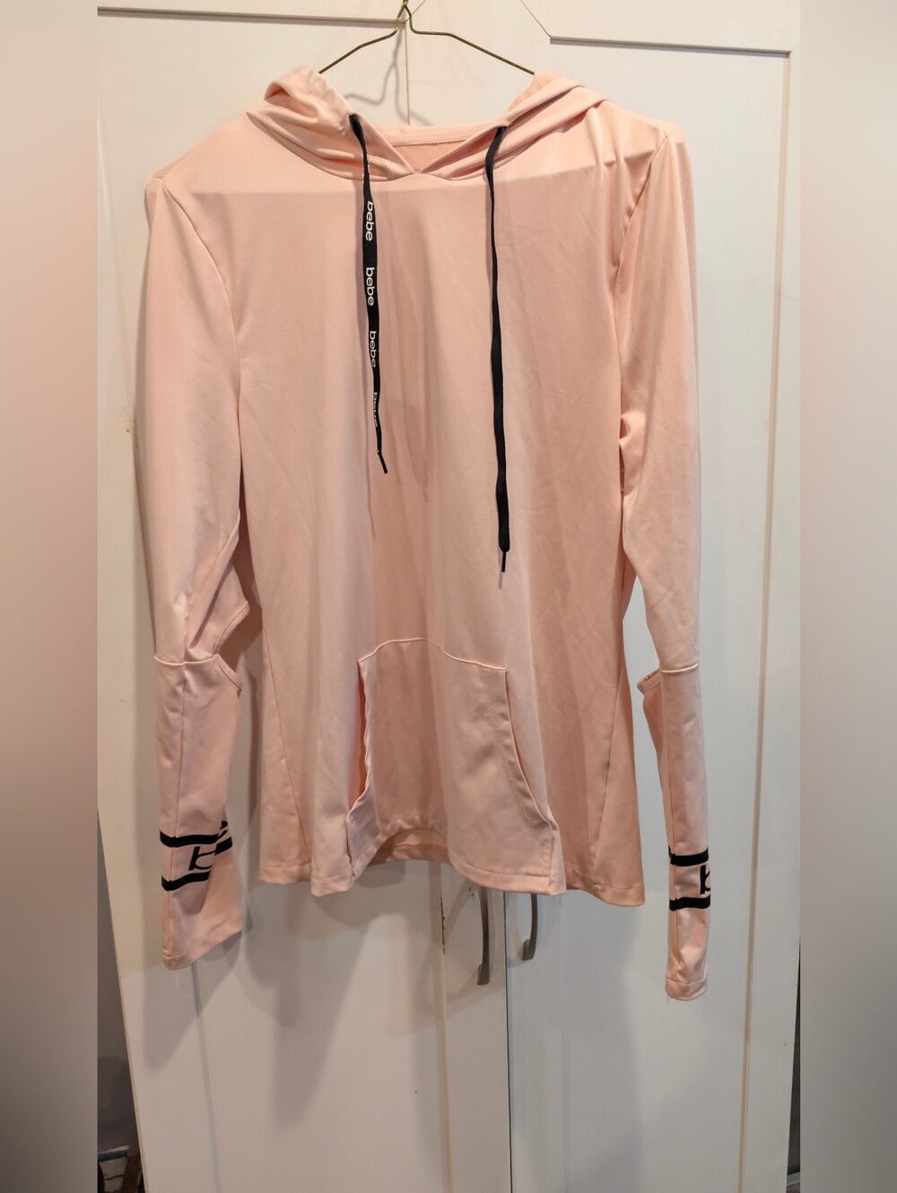bebe Lightweight Pink Hoodie with Black Drawstrings Size Small